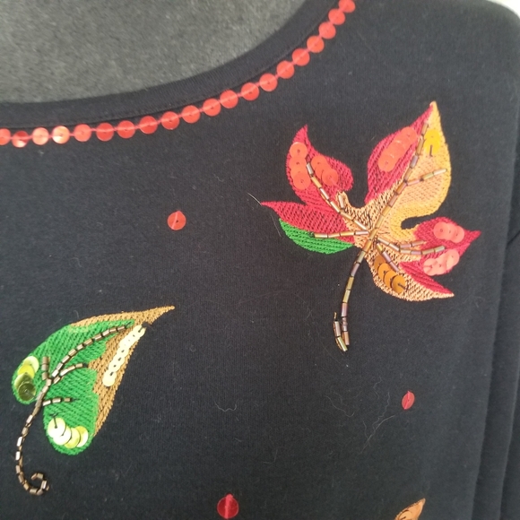 Quacker Factory "very special quacker" Fall leaves pullover sweater top sz LG - Picture 7 of 7